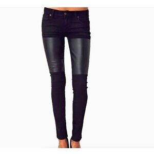 Textile Elizabeth and James Jett S 26 Black Leather Panel Skinny Denim Jeans Leg